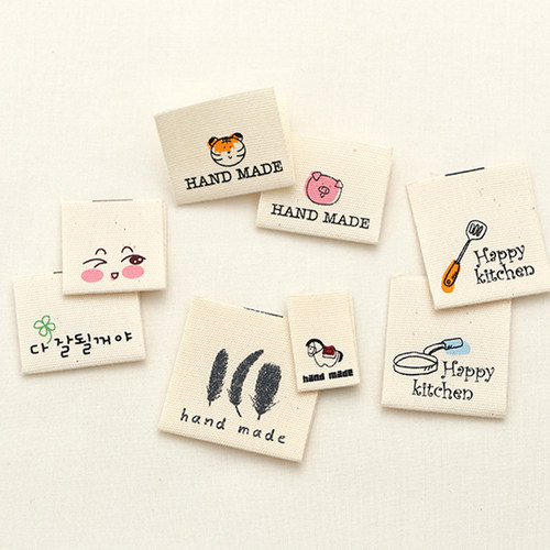 韩国进口清新插画风纯棉手工布标