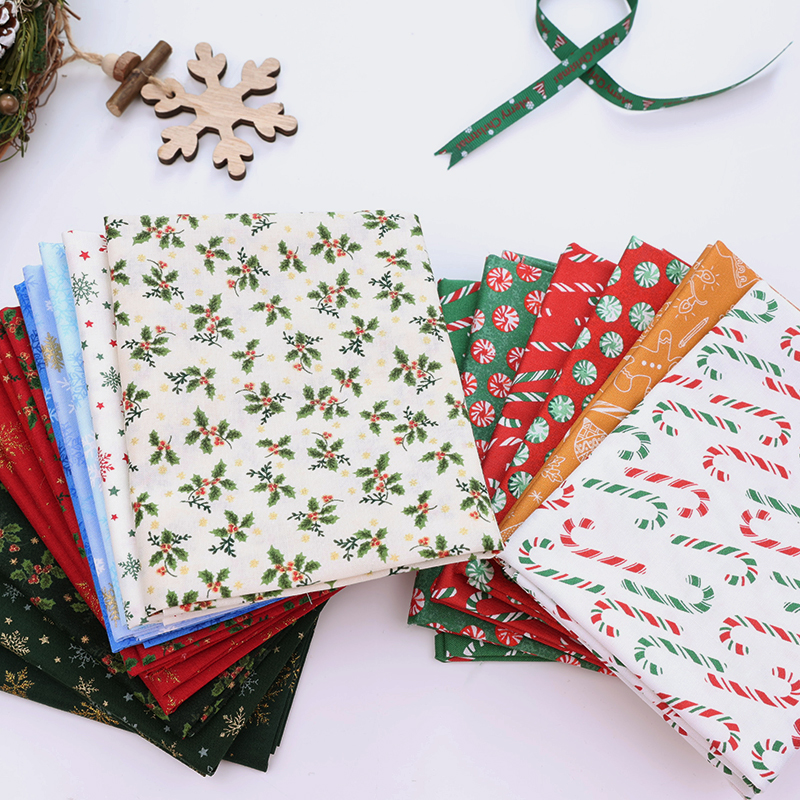 布懂时光进口印花布拼布块烫金圣诞布组手工DIY包袋裁切布艺面料