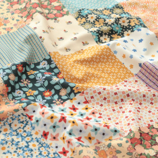 面料复古花卉拼布 韩国进口定位布20支cottonvill纯棉布料手工服装
