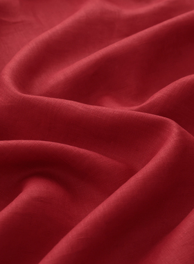 韩国JZ进口纯亚麻面料红色手工舒适透气衬衫连衣裙服装百搭纯色布