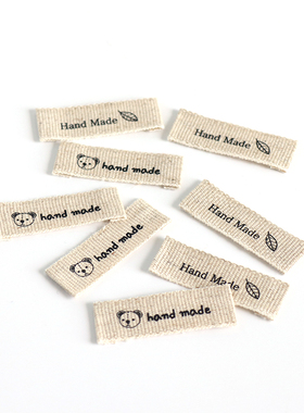 韩国happybears亚麻布标 装饰标签 手工领标米色织唛handmade小熊