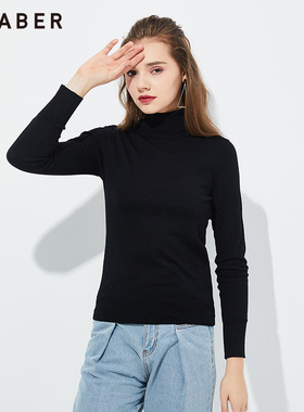 chaber巧帛21年冬季新品高领纯色简约通勤内搭女式针织衫814323