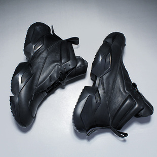 日系潮男靴马丁靴冬季 真皮百搭靴子高帮休闲皮靴 加绒厚底增高男鞋