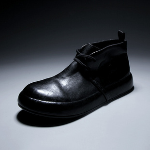 休闲复古切尔西靴 中帮皮鞋 新款 无痕简约质感马皮包底软底短靴男士