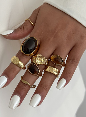 时尚轻奢宝石开口戒指套装