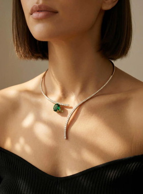 新款椭圆项圈简约轻奢风水钻项圈百搭可调节项饰女款 necklace