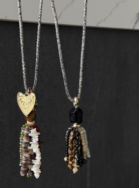 法式度假风小众设计椰风葡萄长款爱心项链高级感流苏吊坠毛衣链女