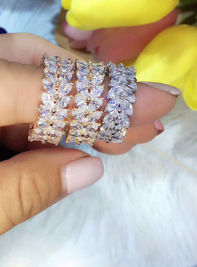 橄榄枝指环方糖水钻食指戒指环