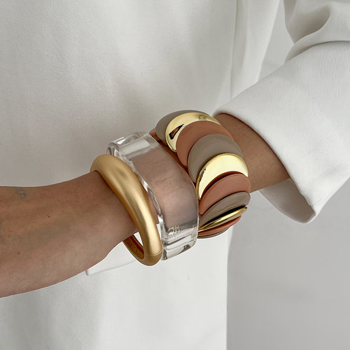 欧美跨境bracelet夸张几何树脂手镯组合外贸新款弹力开口女士手饰