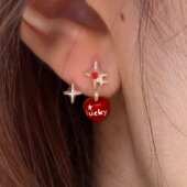 小众复古甜酷个性 圣诞节红苹果耳环芒星锆石两戴耳饰耳钉925银针