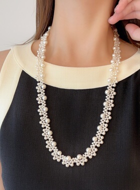 编织多层珍珠锁骨项链