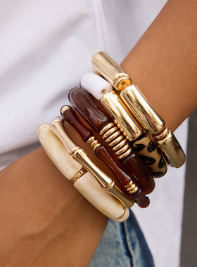 混搭树脂手镯亚克力竹节手链