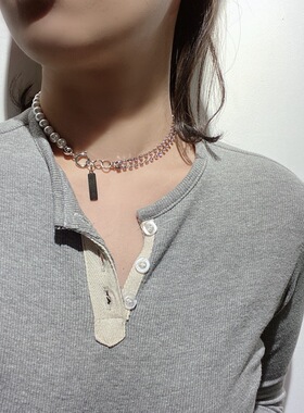 色水钻链条锁骨链珍珠气质双层