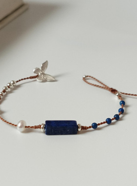 纯银蝴蝶天然青金石手链