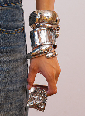 欧美跨境不规则水滴花朵开口手镯轻奢感手环重工夸张个性手饰