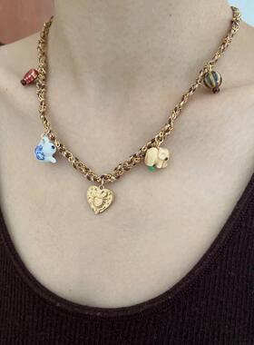 爱心形茶壶卡通趣味短款锁骨项链