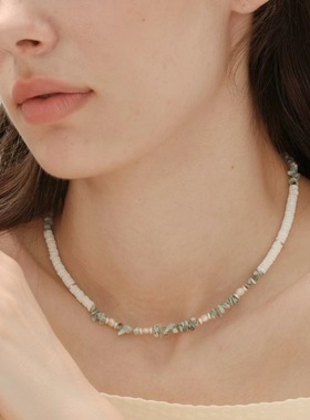 天然碎石薄荷曼波绿松石项链