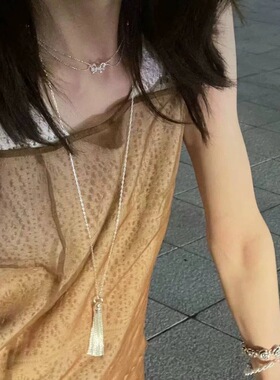 重工银色流苏中长款项链