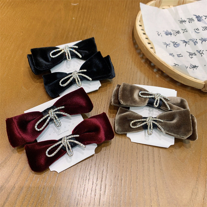 优雅复古丝绒蝴蝶结发夹淑女气质边夹刘海夹韩版百搭发卡秋冬发饰