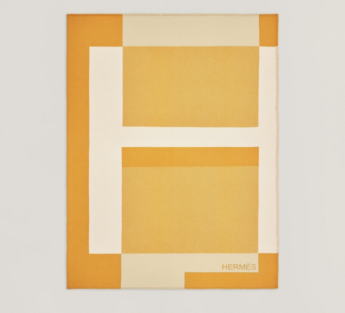 赠中检！爱马仕H Riviera毛毯成人毛毯羊绒羊毛围巾毯子白黄色