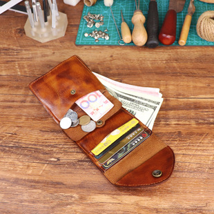 真皮钱包头层牛皮复古三折大容量多功能零钱包 长款 跨境新款 男士