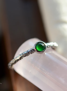 S925纯银镶嵌蓝水翡翠国风戒指