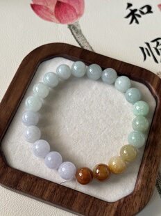 天然缅甸翡翠A货 糯冰  彩色多宝手串珠子 卡9+ 翡翠大珠子