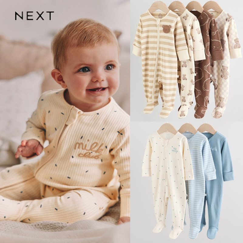 NEXT进口现货童装男宝宝双向拉链纯棉连体衣新生儿包脚爬爬服睡衣