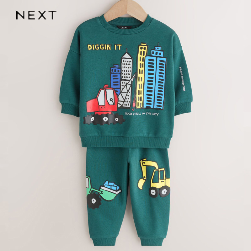 正品现货英国NEXT男宝宝春秋款纯棉套装男童休闲T恤长裤两件套