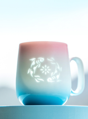 山水间好运锦鲤玲珑杯文创陶瓷马克杯高颜值办公生日礼品杯子女男