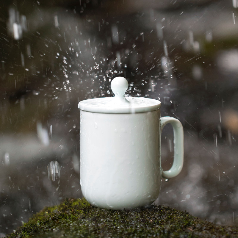 山水间水滴办公马克杯带盖景德镇手工陶瓷高颜值水杯子定制礼品杯