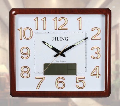 迪翎长方形挂钟办公居家电子钟时尚夜光字简约石英钟日历挂钟259