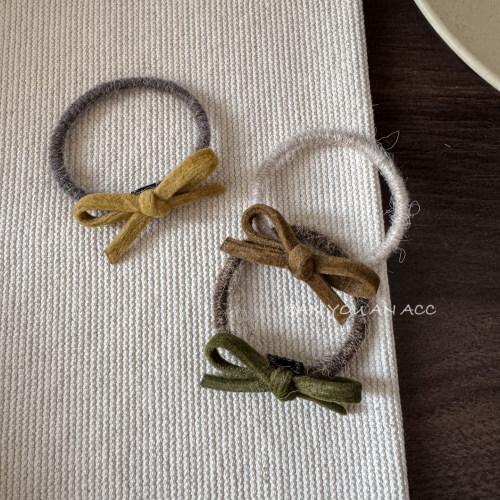 秋冬毛毛蝴蝶结手工发圈女孩羊毛皮筋高弹力马尾头绳百搭韩系发饰