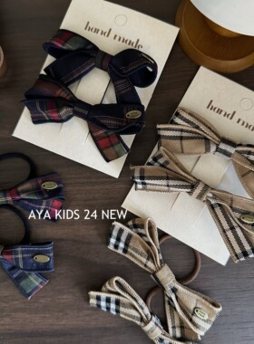 du家定制学院风经典格纹BBR蝴蝶结发圈发夹布艺手工儿童发饰气质