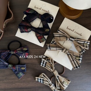 du家定制学院风经典格纹BBR蝴蝶结发圈发夹布艺手工儿童发饰气质