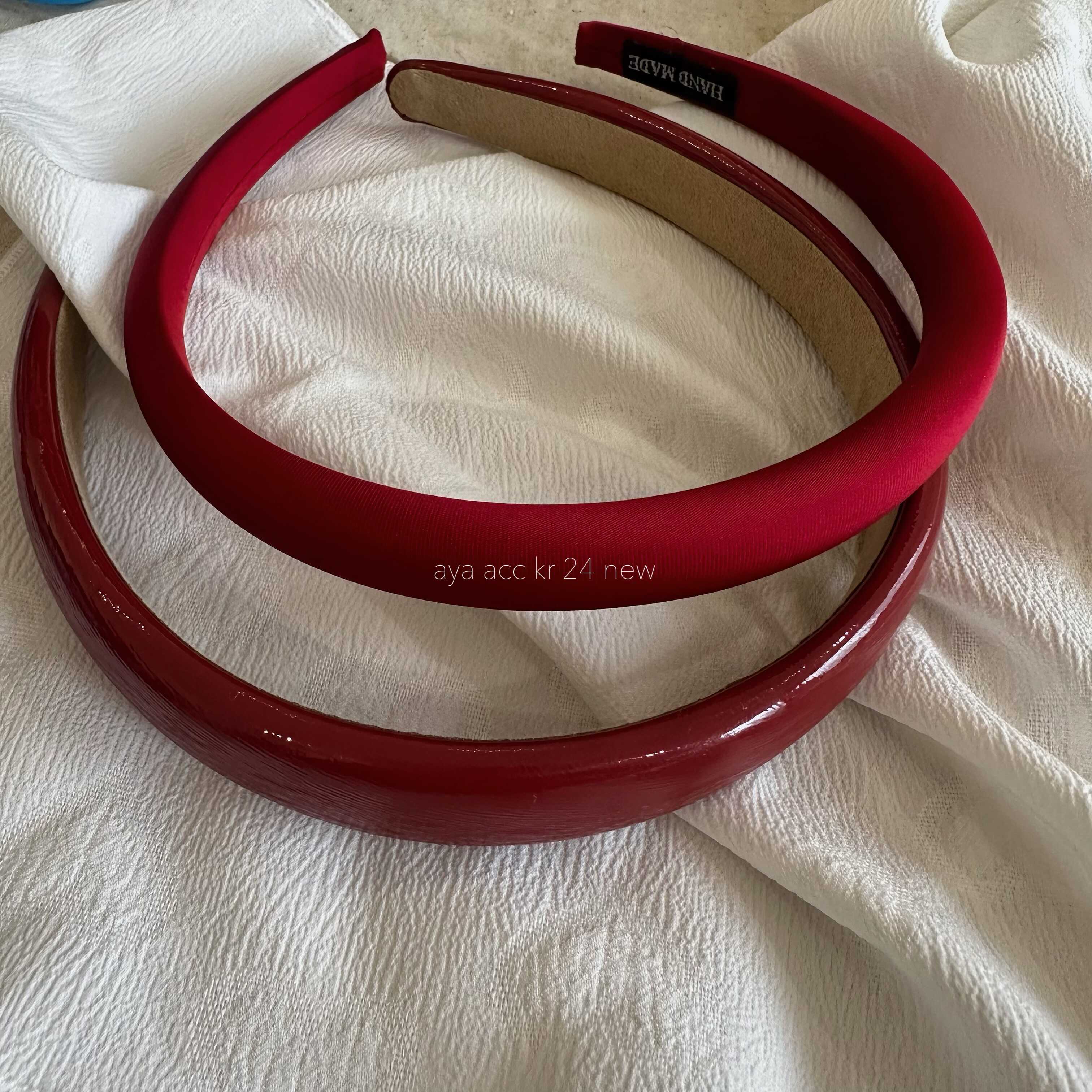 显白本命年酒红色漆皮发箍复古