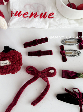 【手工款】气质酒红色系小众设计简约蝴蝶结发饰新年发夹女孩配饰