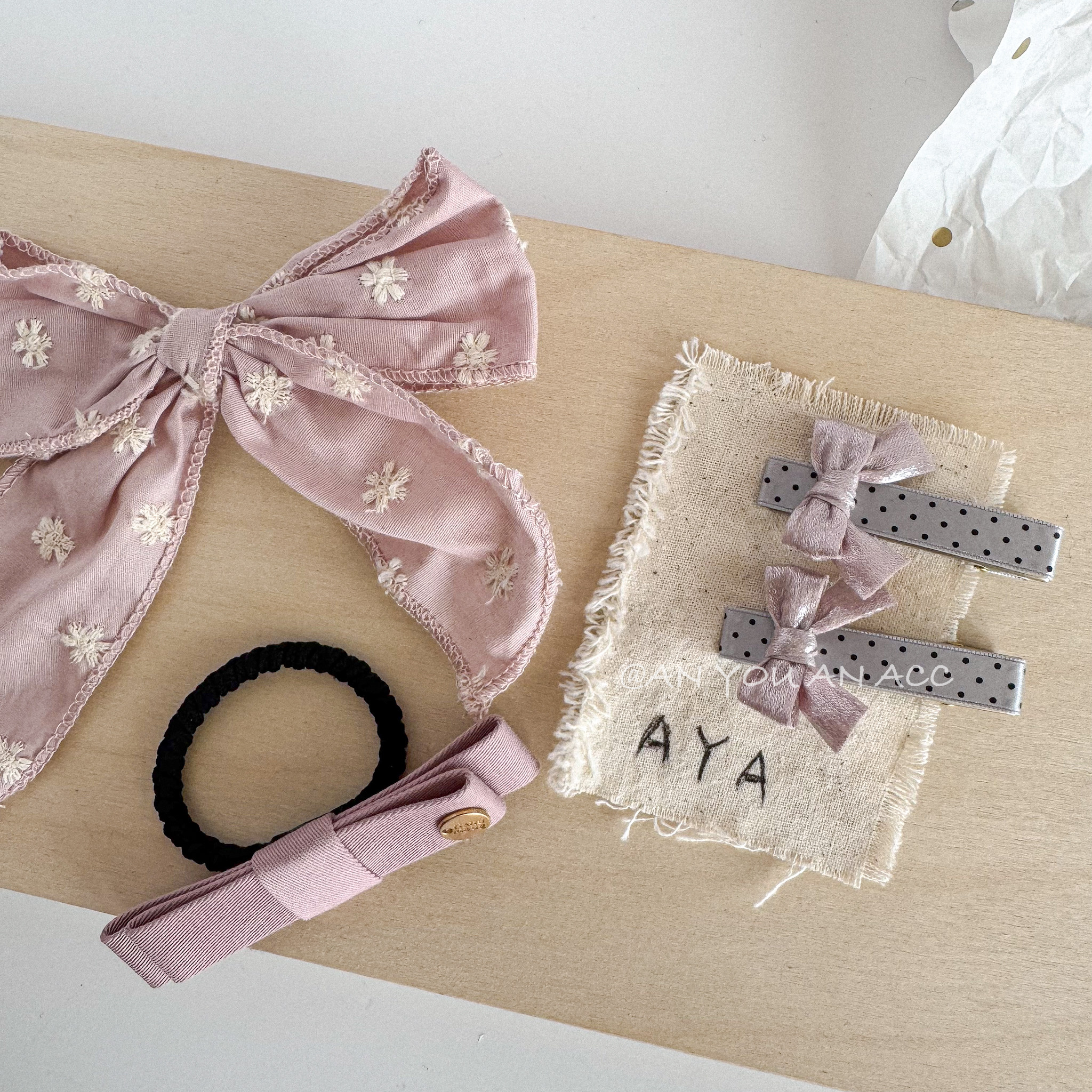 气质韩粉手工刺绣大蝴蝶结发夹韩系波点一字边夹ins百搭女孩发饰