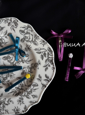 贵气·原创韩国织带手工蝴蝶结bb夹复古孔雀蓝富贵紫简约百搭发夹