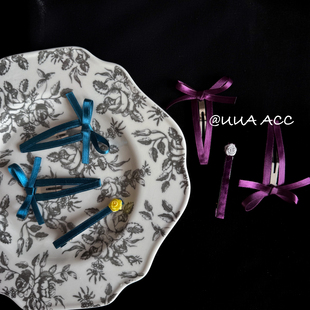 贵气·原创韩国织带手工蝴蝶结bb夹复古孔雀蓝富贵紫简约百搭发夹