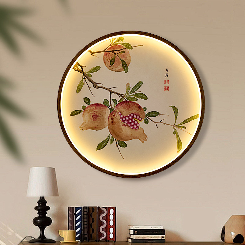 圆形壁灯酒店大堂壁会所别墅客厅背景墙灯新中式禅意茶室民宿壁画