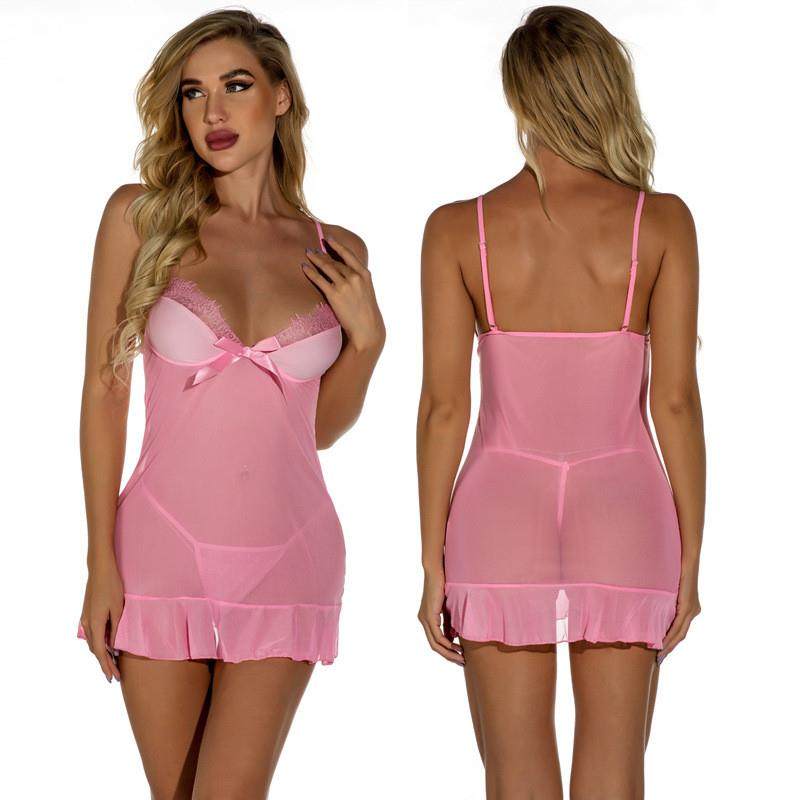 suspender skirt suit V-neck lace stitching pajamas睡衣