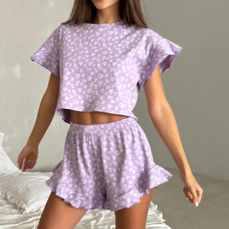 2024 Women's Set Lotus Leaf Shorts Pajamas Two Piece Set