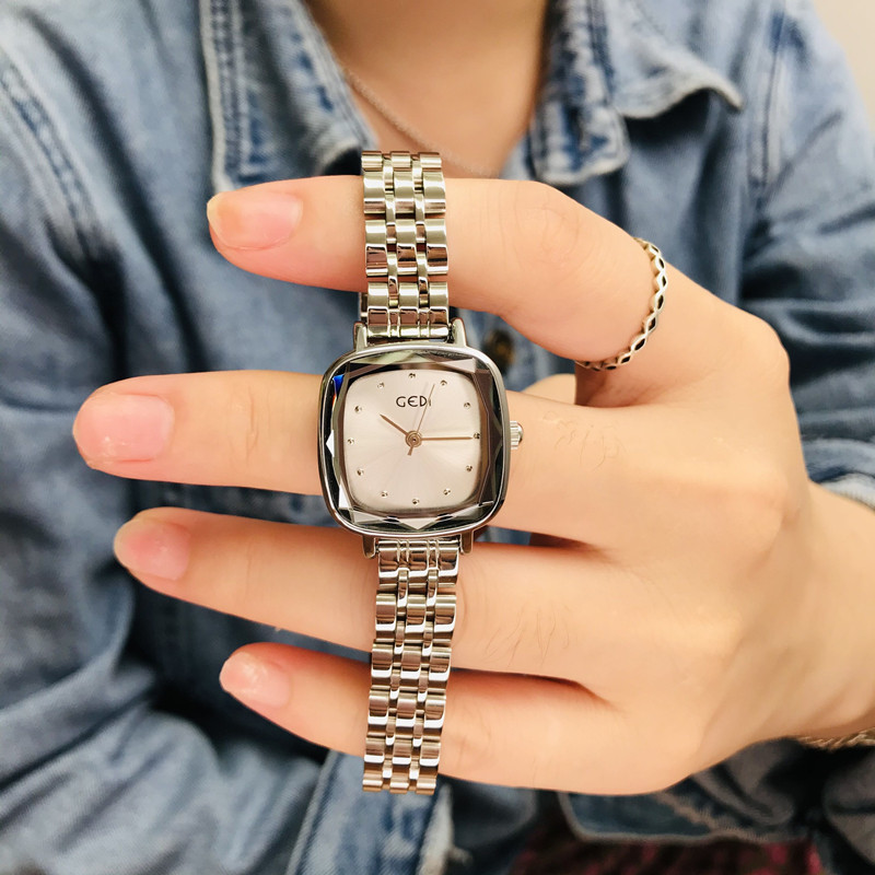 手表女士迷你小表盘小方表方形银白色钢带小巧秀气防水小方盘女表