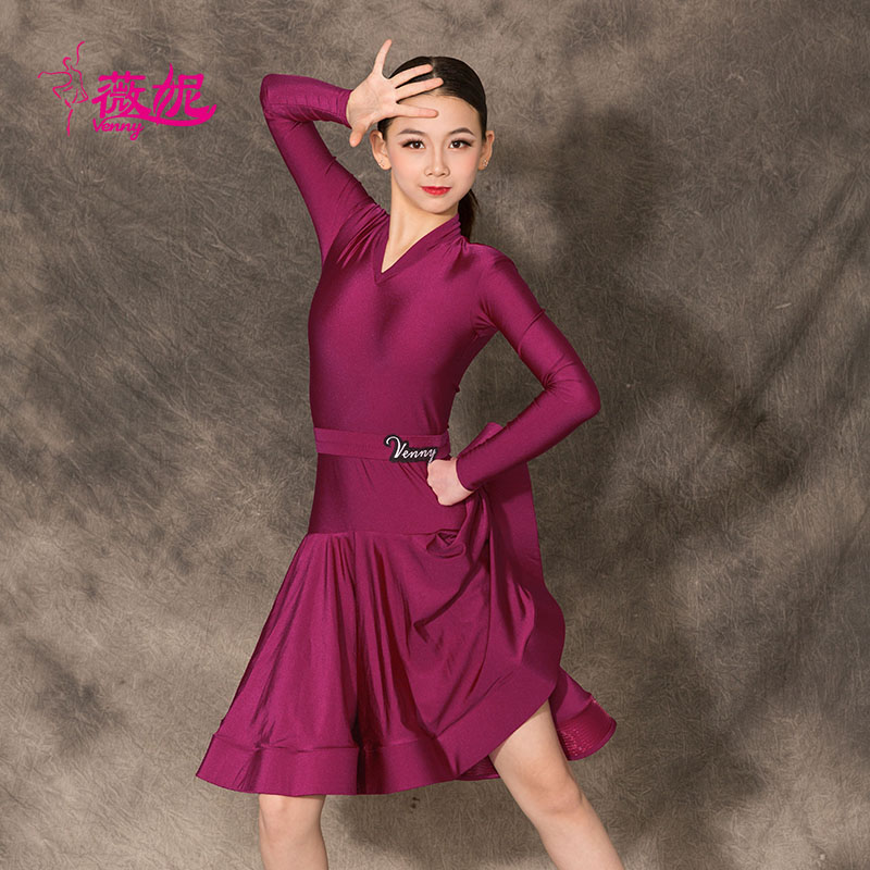 薇妮拉丁舞服女童夏服连体比赛服