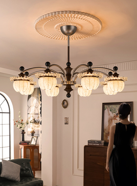 德莱顿中古风客厅枝型吊灯铁艺布艺多头复古大气轻奢灯具