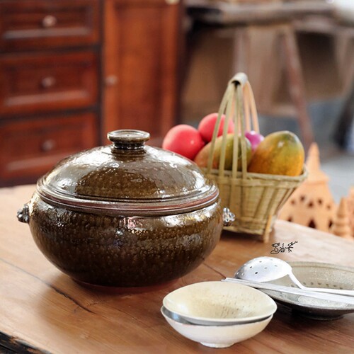 丽江2L土陶4L汽锅L火灰釉云南菜
