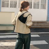 复古翻领格纹拼接夹克外套女2025春秋宽松休闲百搭撞色小个子上衣，女装短外套，2C237
