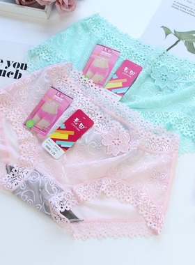 彩田女内裤30135中高腰30136中腰网纱蕾丝边性感透气包臀女士内裤