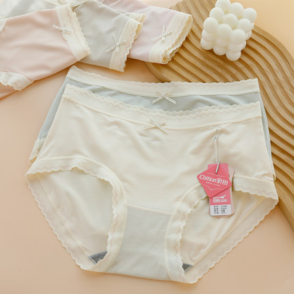 彩田女内裤莫代尔弹力大码柔软纯色蕾丝边15148中腰7A石墨烯抑菌